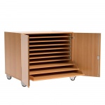 Papierschrank,  90 cm hoch, 111x81 cm (B/T), 10 Zügen, 2 Türen, fahrbar, 